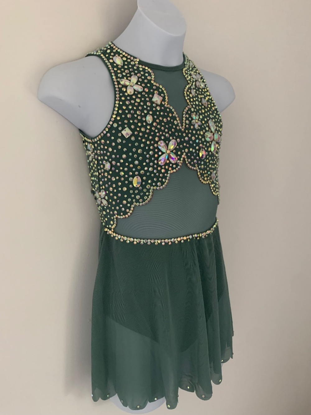 Sage Green Rhinestone Dance Dress: Child Size 6/6X - Picture 3 of 8
